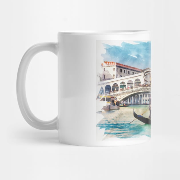 Venice Italy ✪ Watercolor style poster | Most Beautiful Places on Earth | Gondolier on a canal by Naumovski